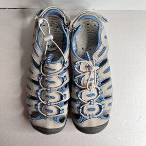 NWOB KHOMBU Bay Aqua Trac Leather Sport Water Sandals Mesh Grey & Blue Size 7.5